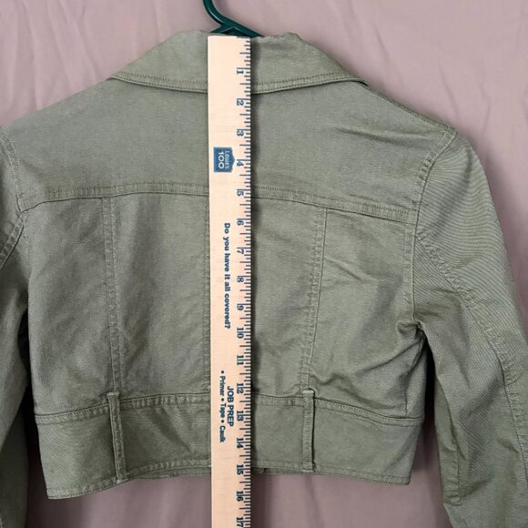Bisou Bisou Cropped Olive Jean Jacket Button Up Size Size 2 Biker Edgy - Picture 9 of 12